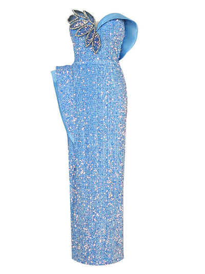 Madena strapless Crystal Leaves Sequins Long Dress Valensia Seven