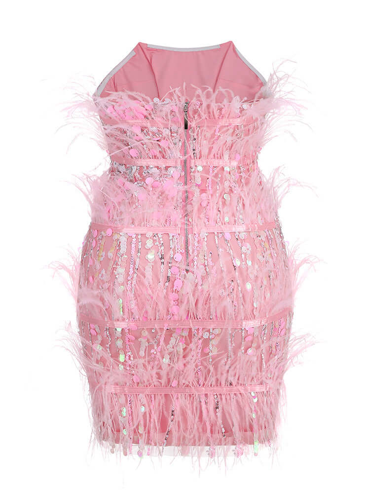 Tifany embellished sequin feathers pink mini dress Valensia Seven
