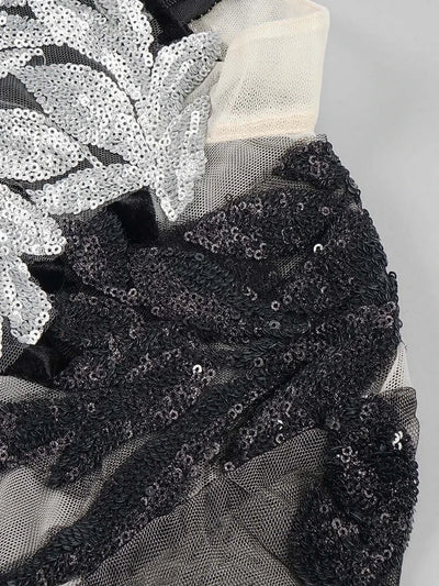Black Appliques Sequins Velvet Mini Dress