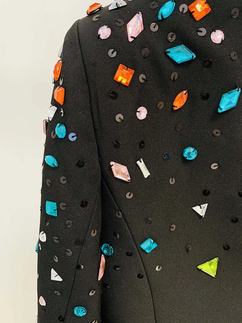 Bille Colorful Stones Embroidery Blazer Pantsuit Suit Black Valensia Seven